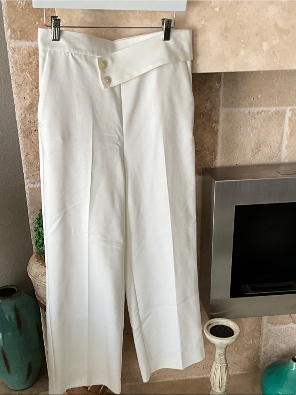 Zara Cream Wide-Leg High Waist Trousers with Asymmetrical Tab